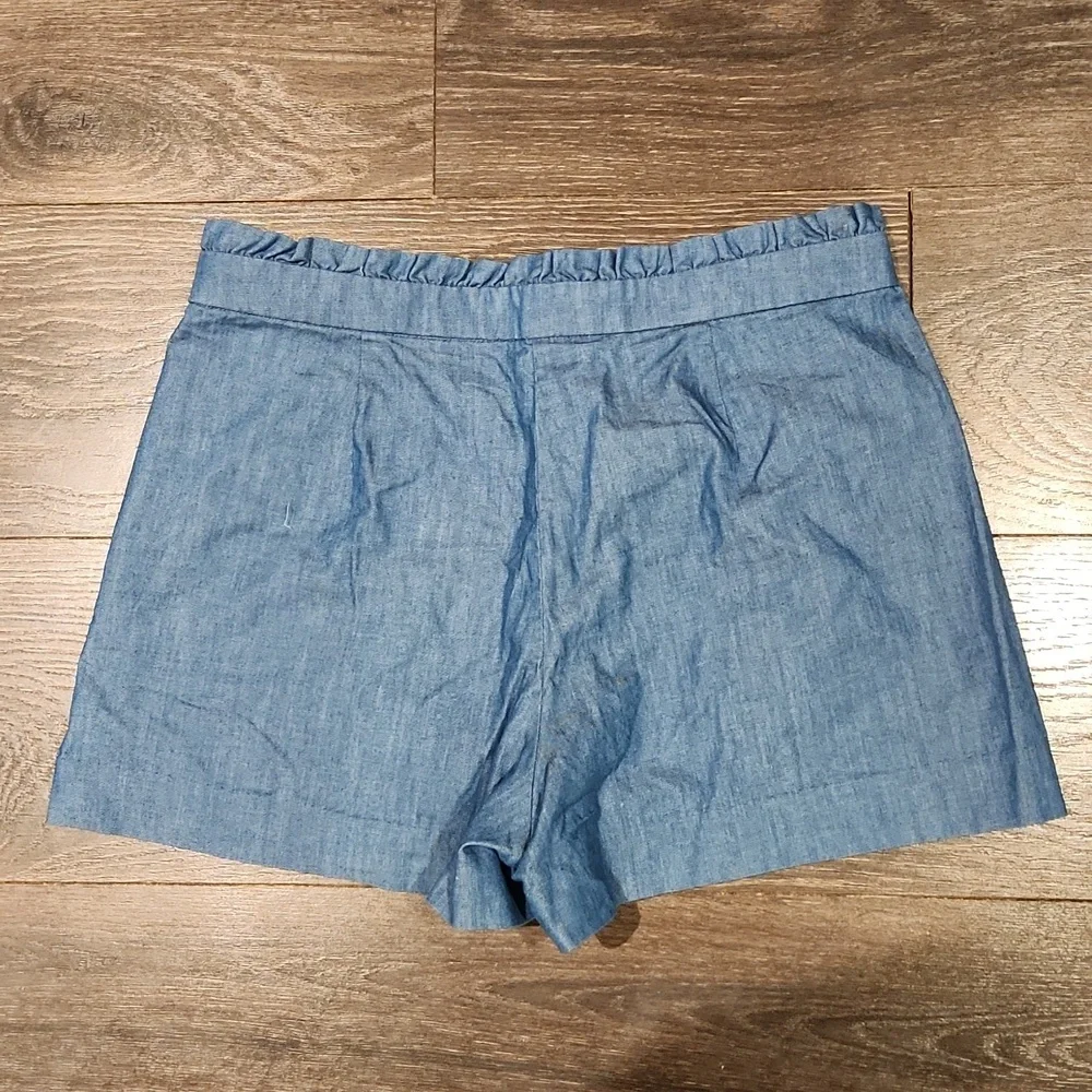 ❤️ J CREW CHAMBRAY RUFFLE TRIM SHORTS, HIGH RISE, 6 (28)